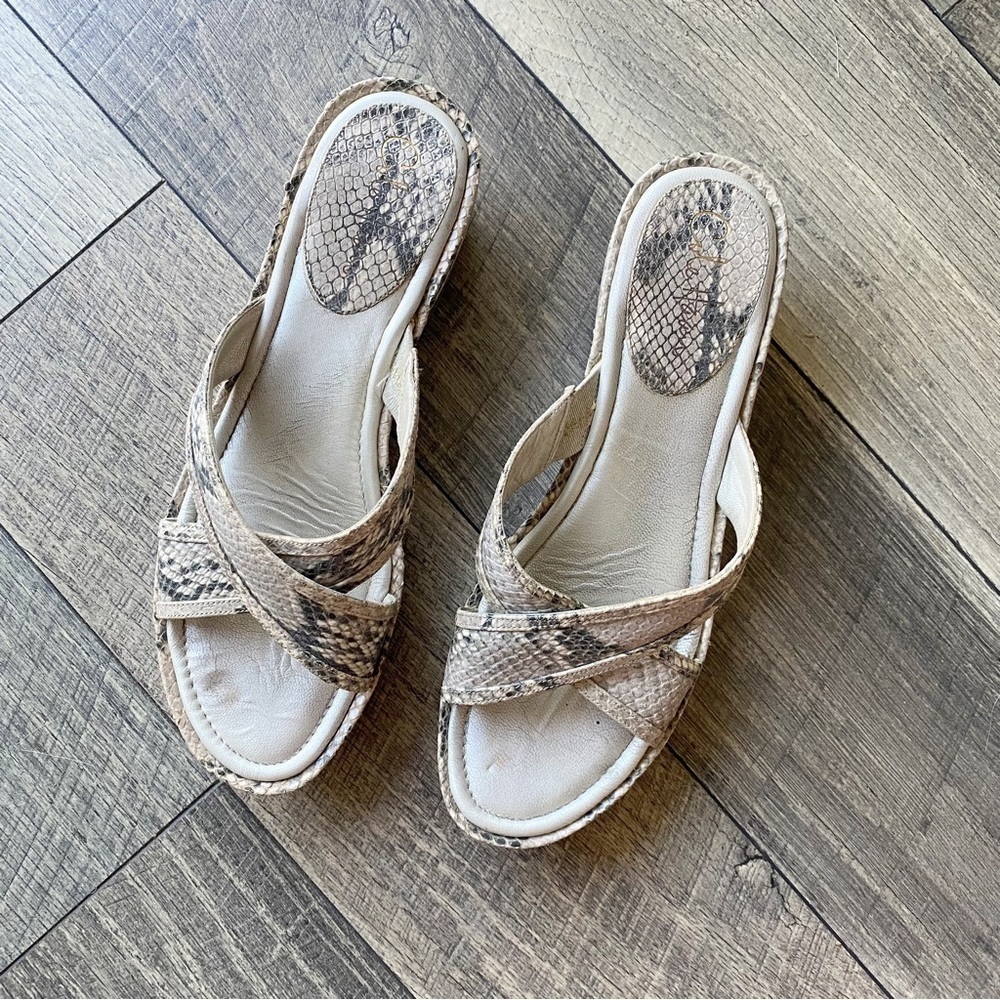 Cole Haan Nike Air Gray (Grey) Cream Silver Snakeskin Platform Sandals Size 11